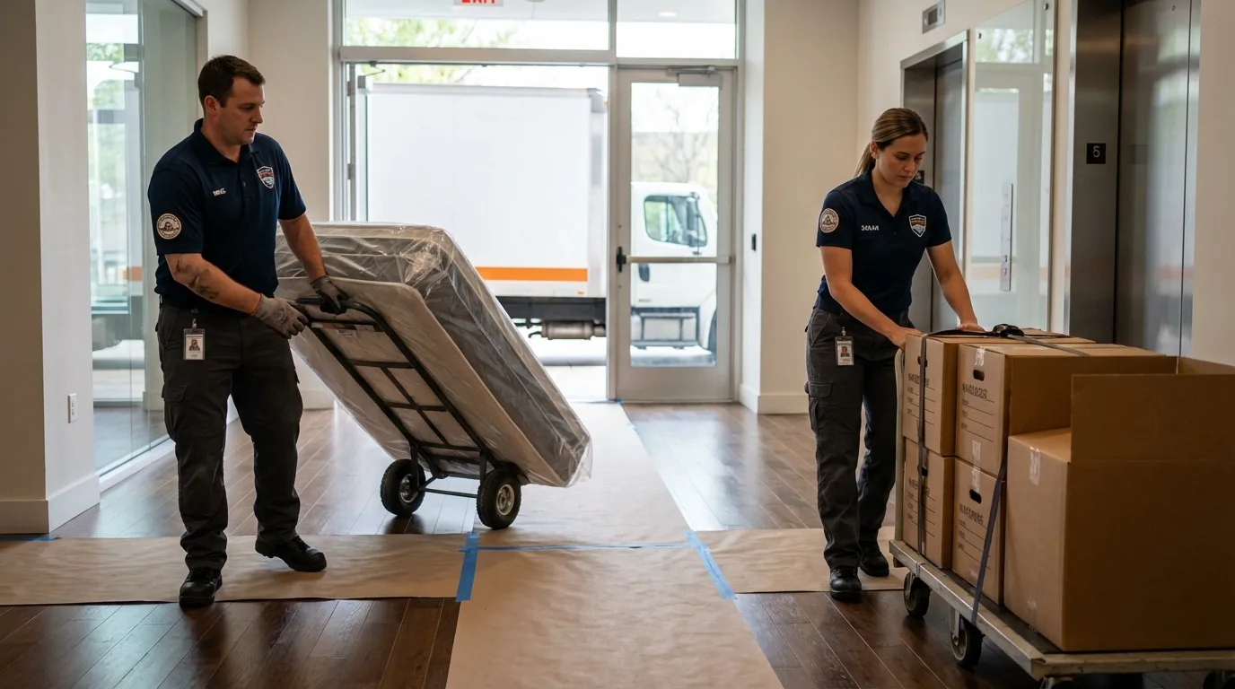 Professional apartment movers loading elevator in Sedan, KS
