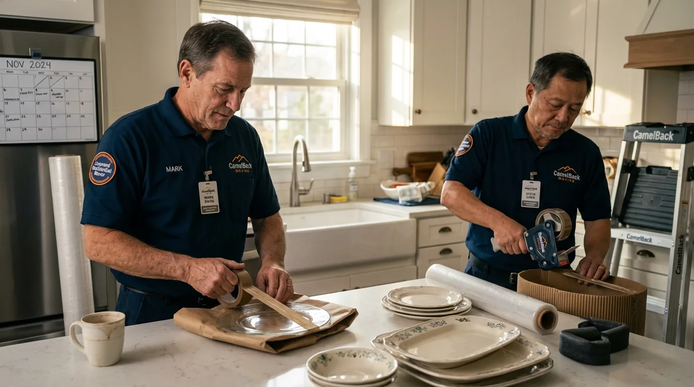 Professional crew packing kitchen dishware in Sedan, KS